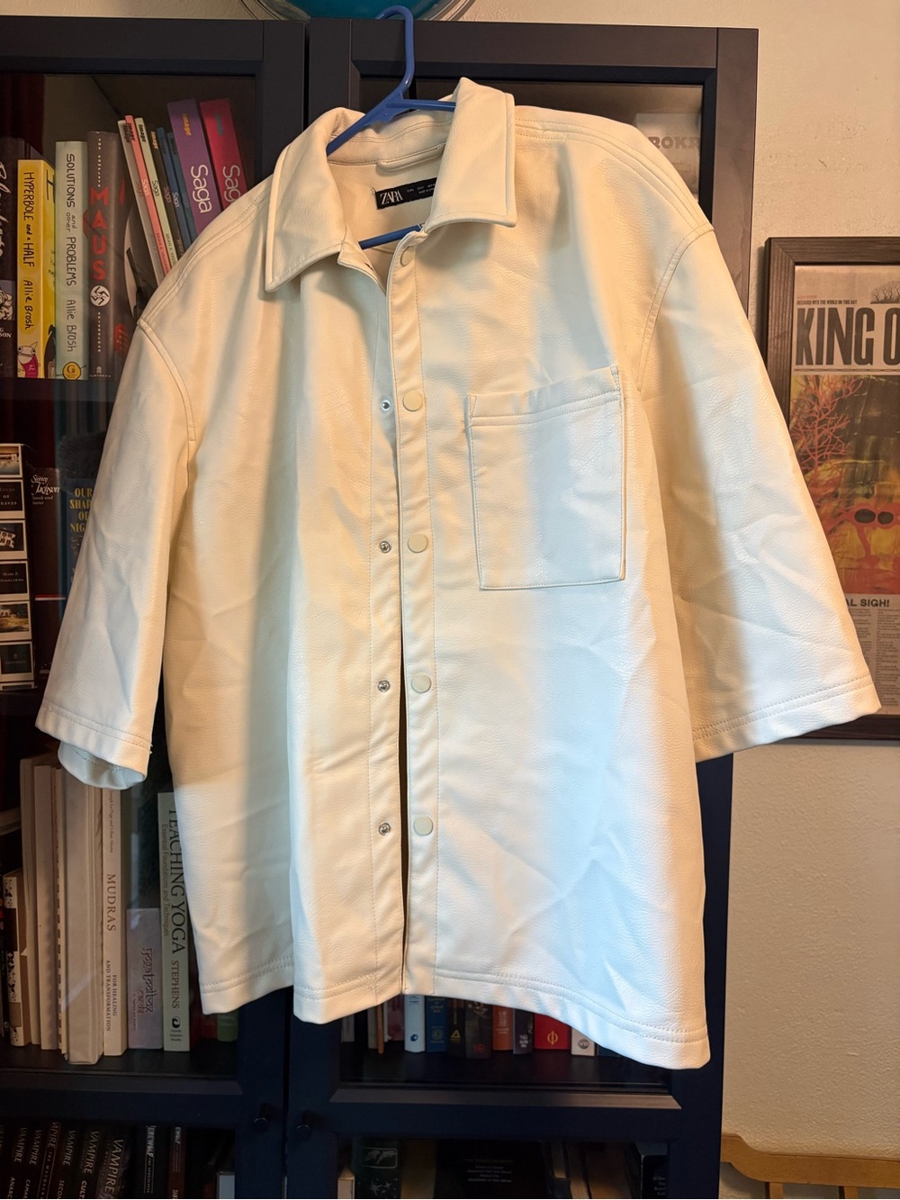 Zara Cream Short-Sleeve Overshirt with Chest Pocket